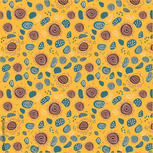 Abstract pattern similar to ceramic ornaments. Seamless vector pattern with various shapes and abstract flowers. For fabric, wrapping paper, clothing, interior decoration and wallpaper. © Natali