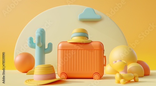 Summer Vacation Concept with Luggage and Beach Items