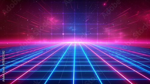 Retro style neon grid background