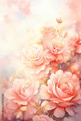 Bouquet of Pink Roses Abstract Watercolor Illustration background for Wedding Banner, Poster, and Postcard