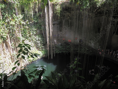 Hole of cenote Ik-Kil near Chichen Itza mayan town in Mexico