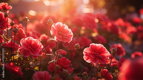 Glowing Red Anemone Flowers at Sunset