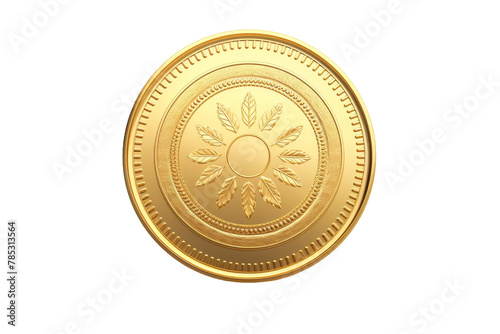 Gilded Sunbeam: A Glowing Gold Coin. On a White or Clear Surface PNG Transparent Background.