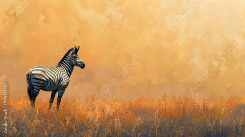 A Grevy s zebra standing alert in the savannah  captured with high contrast to accentuate its bold stripes and regal posture  set against a golden grassland background with copy space