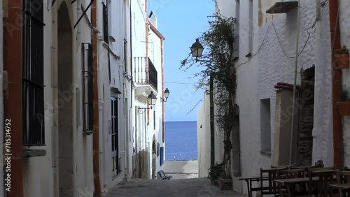 Street of the historical center of Cadaqués. Traditional fishing village of the Costa Brava. Alt Empordar, Catalonia, Spain