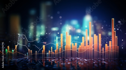 Growth business graph finance data diagram on stock market background: financial investment economy analysis chart for increased profit, economic strategy, success, and development 