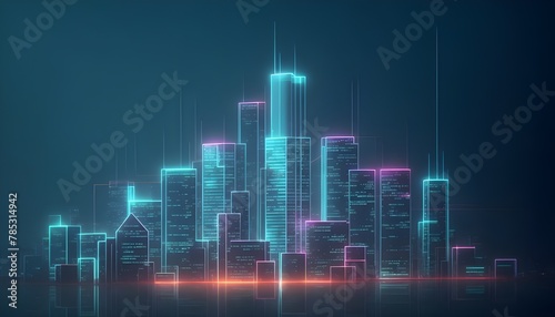 Smart City Concept: Building with Digital Technology Elements or Digital Twin