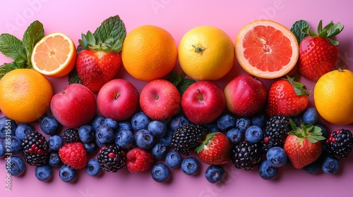 oranges, blueberries, raspberries, and strawberries