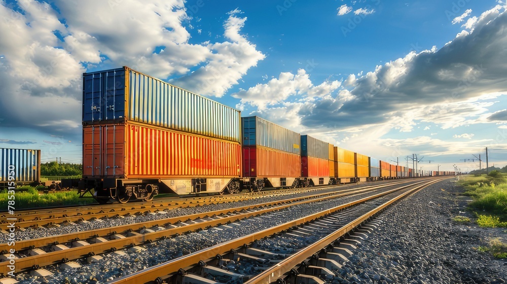 Efficient Rail Logistics Intermodal Containers Transported on Train Car for Rail Freight Shipping, Streamlining Import-Export Operations from China
