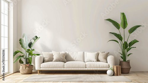 Contemporary living room interior with white wall 