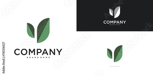 Letter u logo design with leaf shape unique. Premium Vector