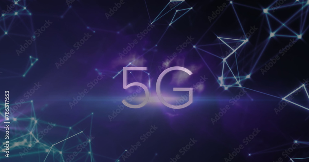 Image of network of connections over 5g text Image of network of connections over 5g text