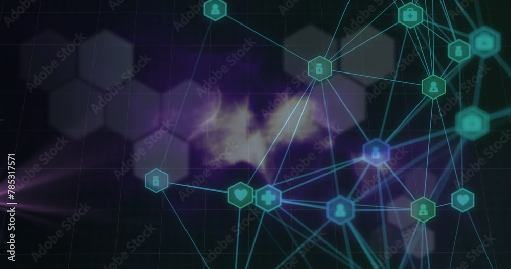 Image of network of connections over shapes