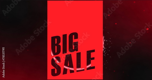 Image of big sale text banner against red spots floating on red background
