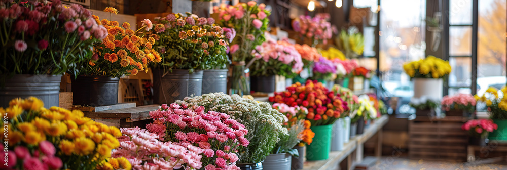 Flower shop with lots of flowers. advertising