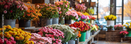 Flower shop with lots of flowers. advertising © Uwe