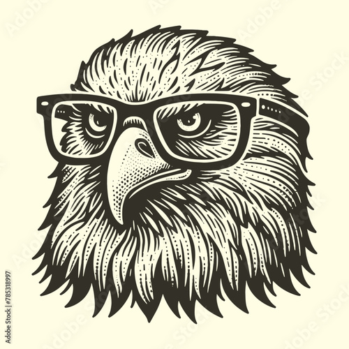 eagle in glasses vintage portrait illustration