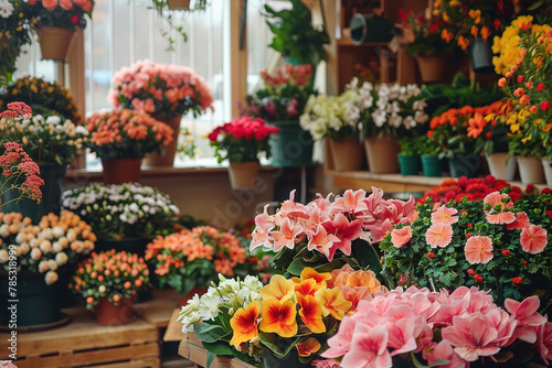 Flower shop with lots of flowers. advertising © Uwe