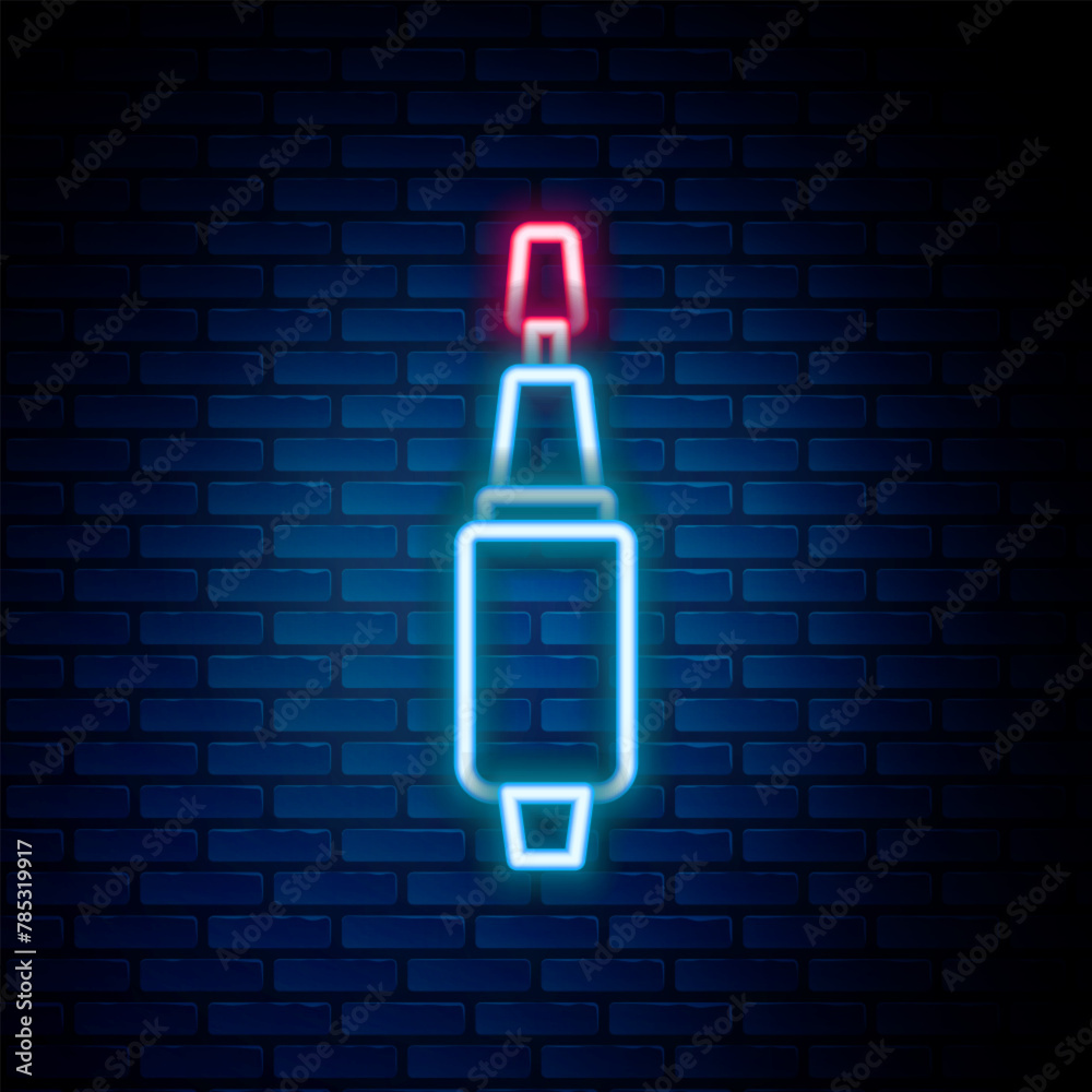 Glowing neon line Milling cutter for manicure icon isolated on brick wall background. Apparatus for manicure. Manicure tools. Colorful outline concept. Vector Glowing neon line Milling cutter for manicure icon isolated on brick wall background. Apparatus for manicure. Manicure tools. Colorful outline concept. Vector
