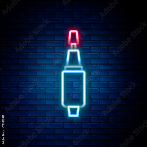 Glowing neon line Milling cutter for manicure icon isolated on brick wall background. Apparatus for manicure. Manicure tools. Colorful outline concept. Vector