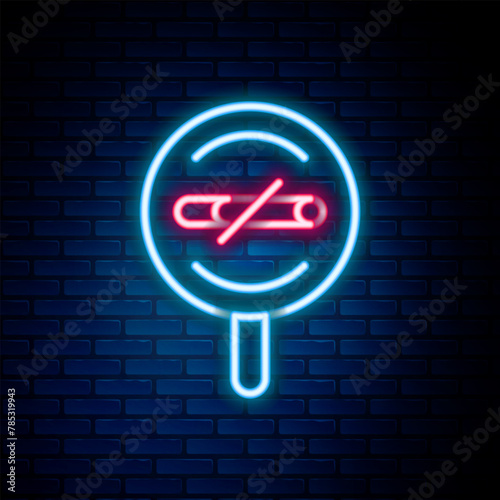 Glowing neon line No smoking icon isolated on brick wall background. Cigarette smoking prohibited sign. Colorful outline concept. Vector