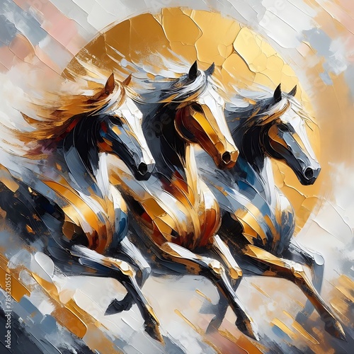 Gold background with horses