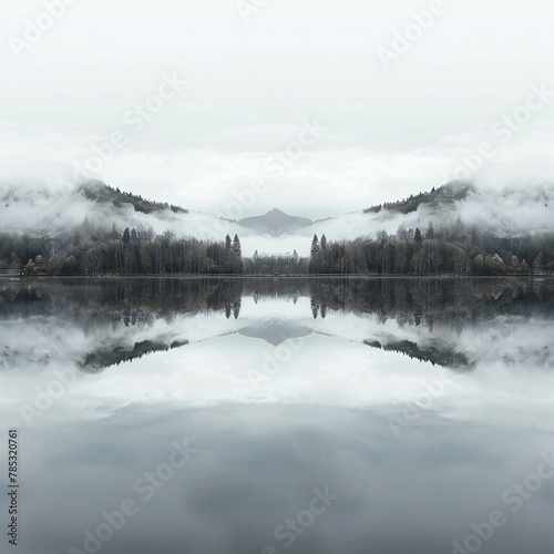 A symmetrical reflection in a still body of water