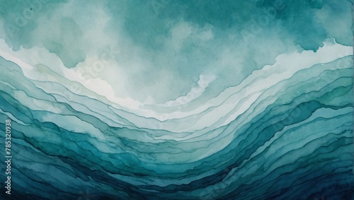 Cyan sky abstract watercolor background. Abstract cyan colors. Watercolor painting with sky waves pattern gradient.