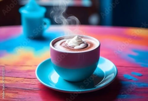 A Steaming Mug Of Hot Cocoa On A Cozy Cafe Table