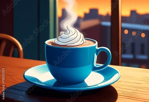 A Steaming Mug Of Hot Cocoa On A Cozy Cafe Table
