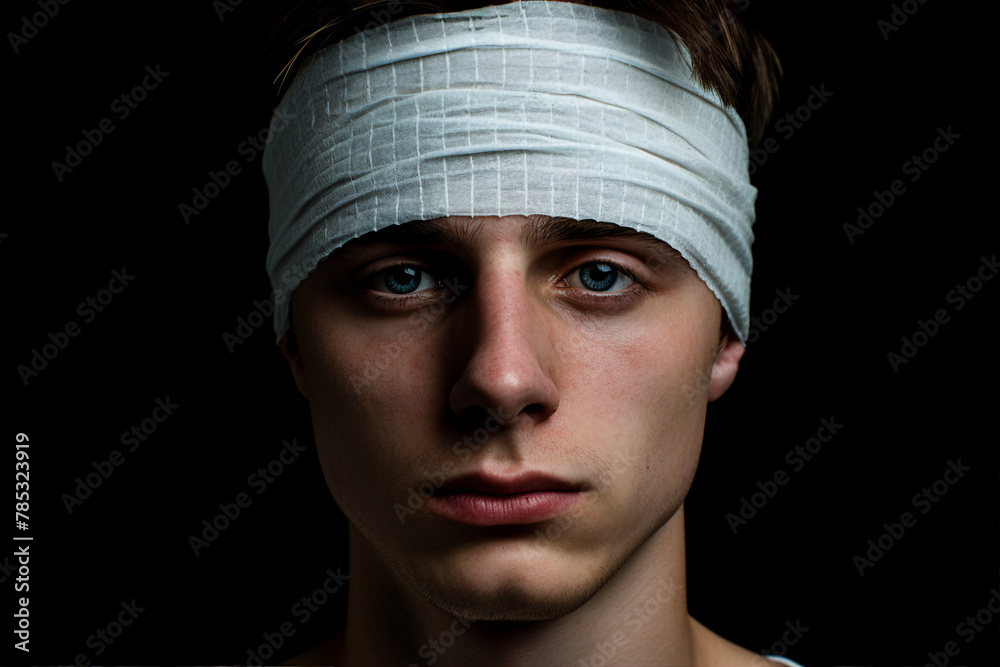 Generated AI image of man after surgery with bandaged head