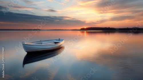 boat on the river with sunset 
