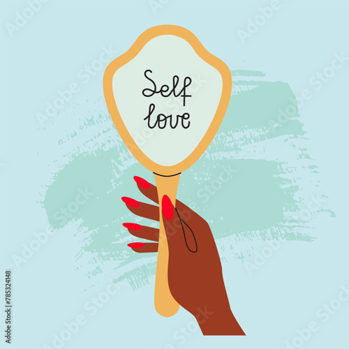 Mental health, motivation, selfcare concept. Nice words in mirrors as a reminder for love.