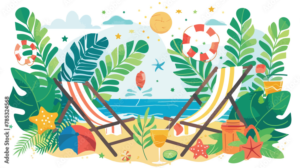 Summer beach banner Flat vector isolated on white background