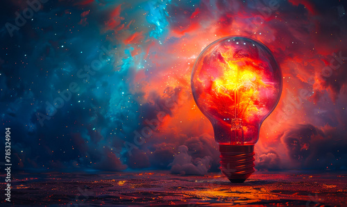 Illuminated Lightbulb Amidst Vivid Colorful Smoke - Symbol of Inspired Thinking