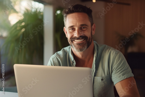 AI generated picture of person working remotely enjoying free time at home #785325303