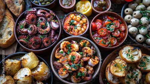 Tapas Spread: An enticing spread of Spanish tapas 