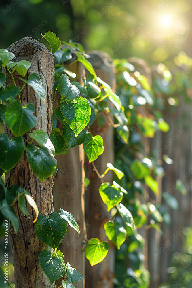 green leaves on wooden fence in the garden green leaves on wooden fence in the garden
