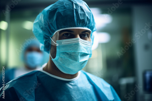 Generative IA picture modern operating room in futuristic surgery clinic team of professionals operating patient