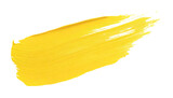 Yellow color paint stroke brush texture on white isolated cut out transparent background.