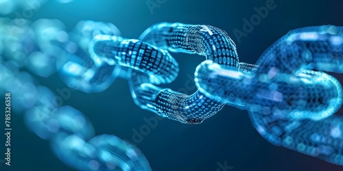 abstract digital chain links on blue background. Network concept