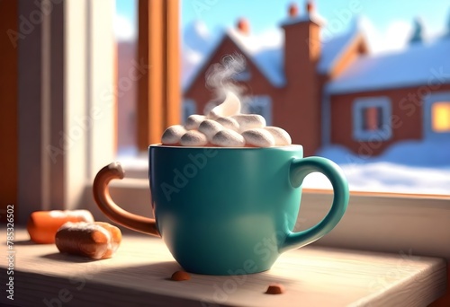 A Steaming Mug Of Hot Cocoa On A Cozy Cafe Table