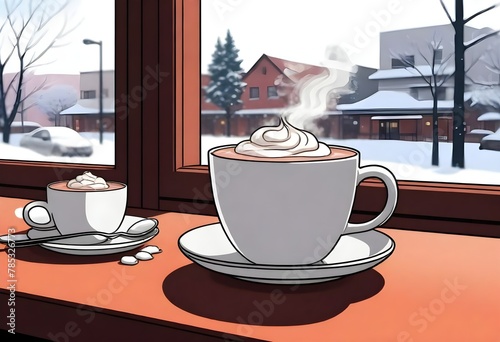 A Steaming Mug Of Hot Cocoa On A Cozy Cafe Table