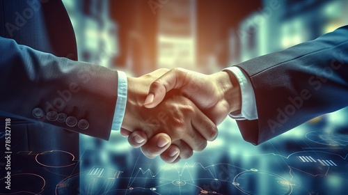 Prosperous business handshake on finance and money technology background: investing in valuable stock market for wealth growth and currency trading profits

 photo