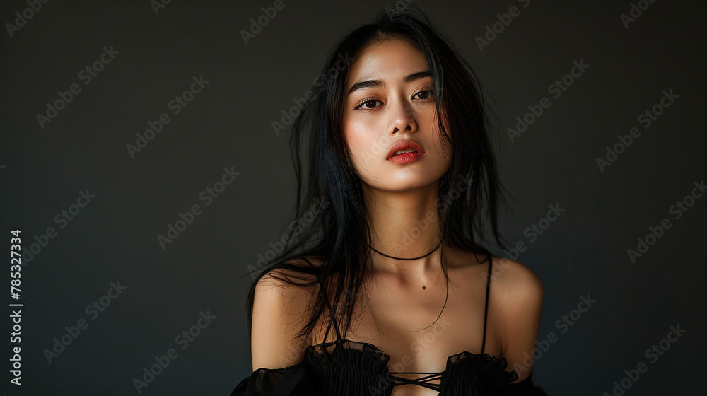 portrait shot of Fashionable Asian woman, with empty copy space, rim lights, soft focus, studio lighting with empty copy space, plain background portrait shot of Fashionable Asian woman, with empty copy space, rim lights, soft focus, studio lighting with empty copy space, plain background
