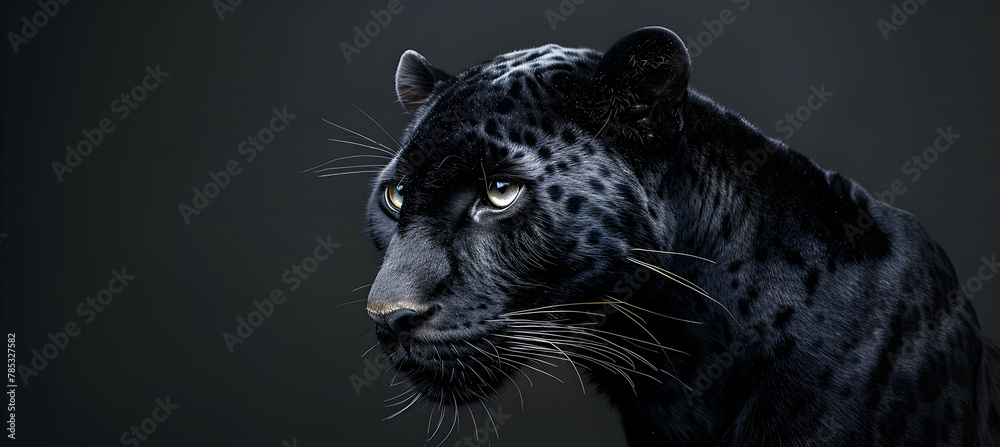 Panther: Photographed with night vision optics to detail its natural nighttime behaviors, this mysterious panther is set against a deep shadowed background.