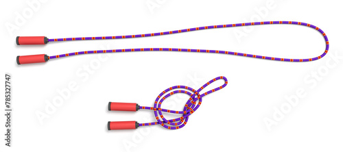 Colorful climbing rope with figure-eight knot