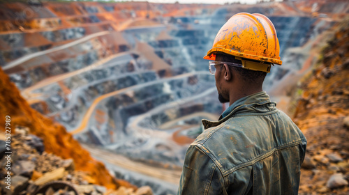 Geologist looks at the diamond mining site (dug mine), kimberlite pipes