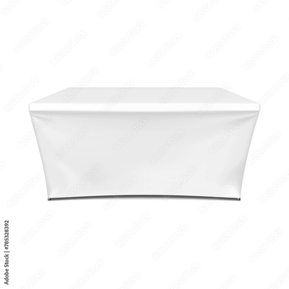 Tradeshow table with blank white stretch cover for brand design ...
