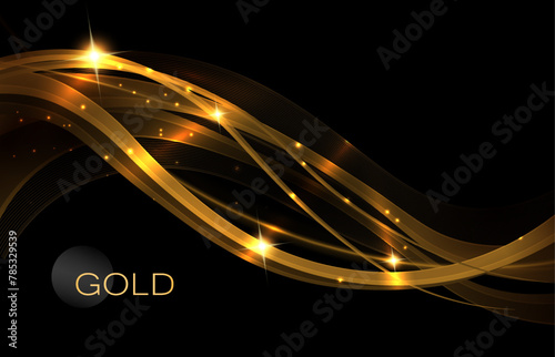 Illustration with isolated wavy pattern in gold color with glitter.